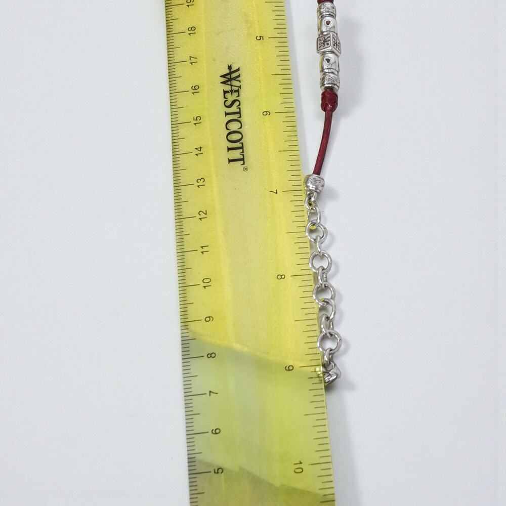 Brighton Burgundy Red Leather Beaded Bracelet Silver Plated Retired 7 to 8.5" - Picture 5 of 5